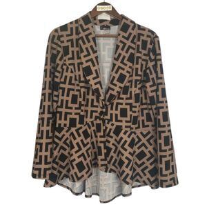 NY Invasion Geometric Patterned Black and Tan Women's Jacket Blazer / Wms 1X